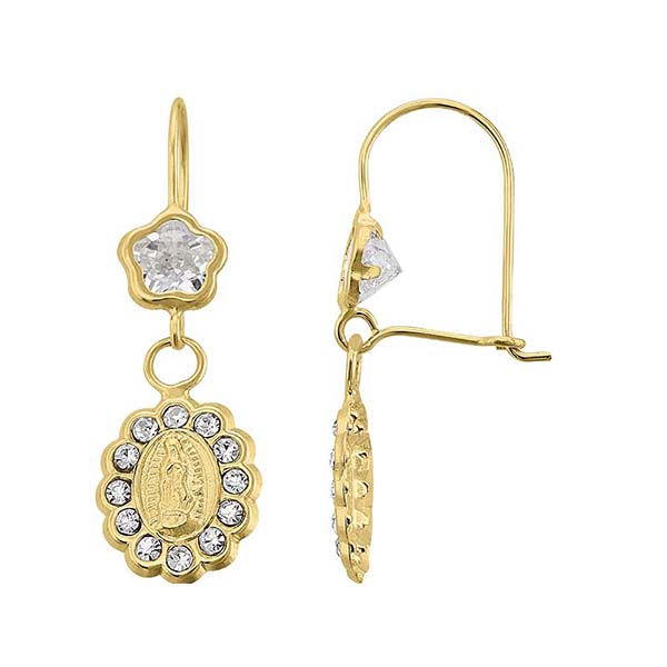 Aretes Virgen Guadalupe Circonias En Oro 10 K 
