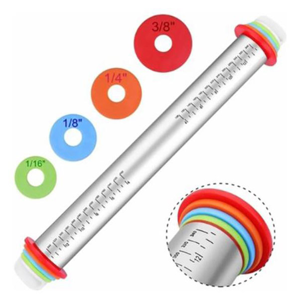 Aleissi Rodillo de Acero Nivelador Emparejador de Masa Pastel Reposteria Fondant 4 Niveles Altura