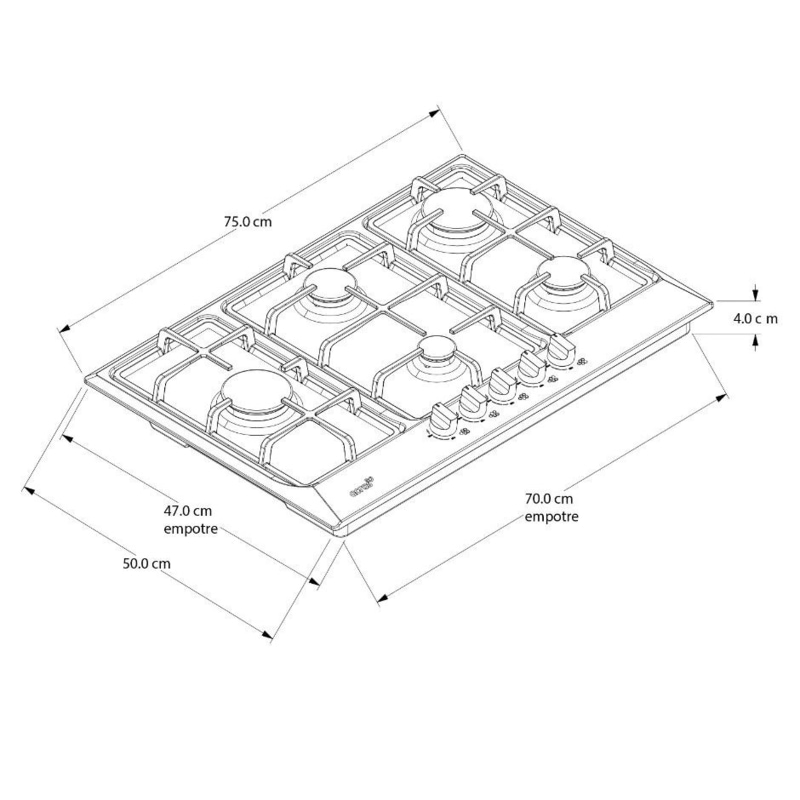 Parrilla Gas Empotrable Acros AP3020S 75 Cm Acero Inox 5 Quemadores