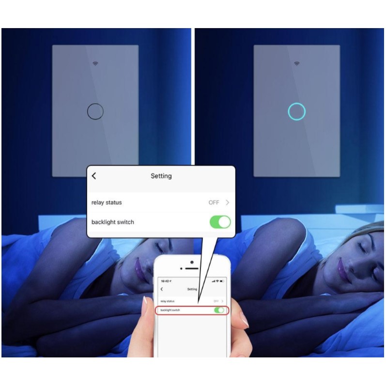 Apagador Inteligente Wifi Panel de Cristal Touch 1 Botón Compatible con Alexa y Google Home