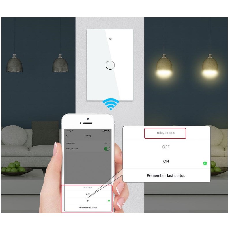 Apagador Inteligente Wifi Panel de Cristal Touch 1 Botón Compatible con Alexa y Google Home