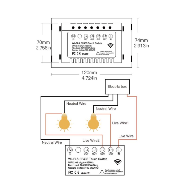 Apagador Inteligente Wifi Panel de Cristal Touch 1 Botón Compatible con Alexa y Google Home
