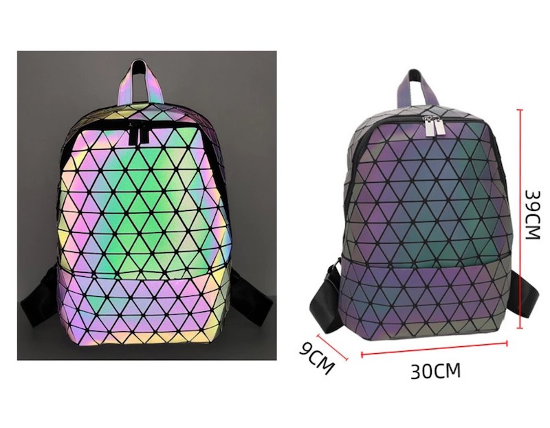 Mochila Backpack luminosa, holográfica, tornasol