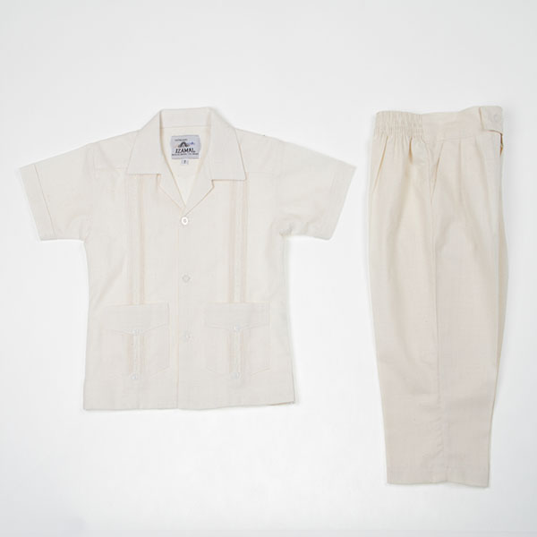 Conjunto Guayabera Bordada color Hueso.