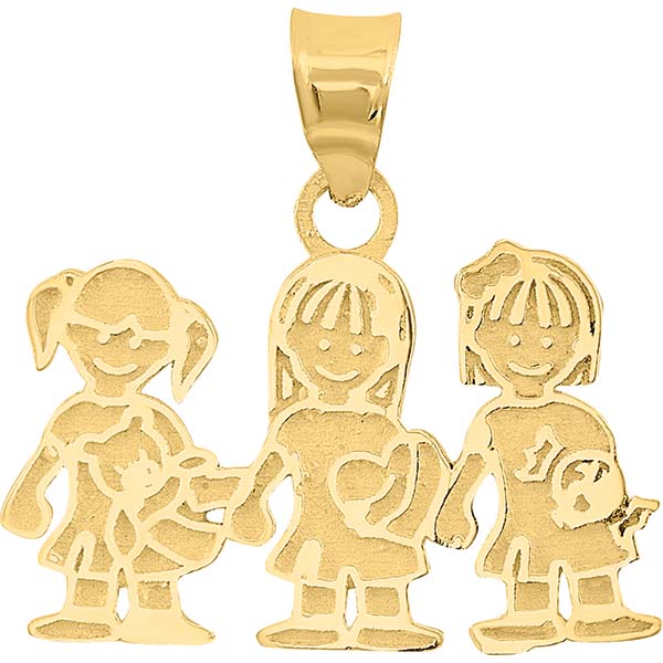 Dije De Hermanas Con 3 Niñas Oro 10 K