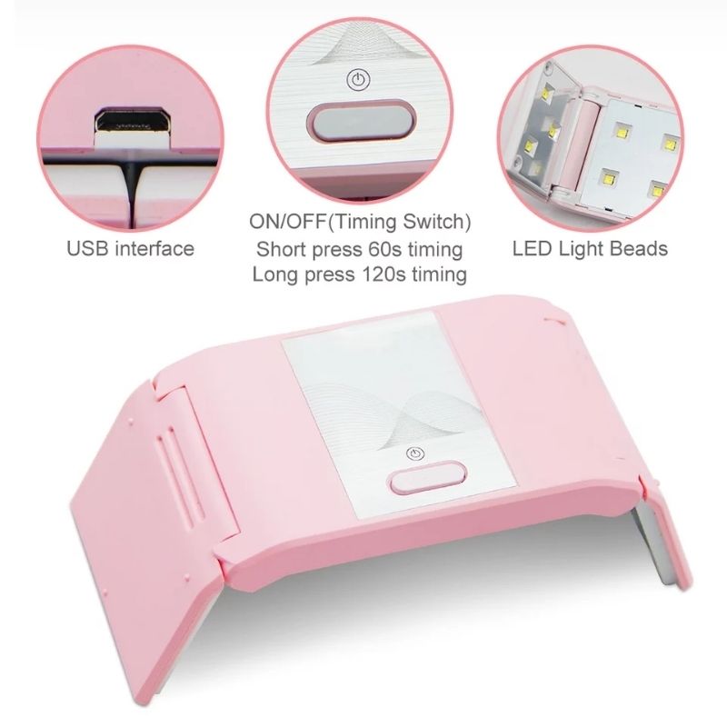 Mini Lámpara de Uñas UV LED 36W, LBP, Esmalte Gel, Plegable, Portátil, Recargable, 13cm (5in) -Blanco