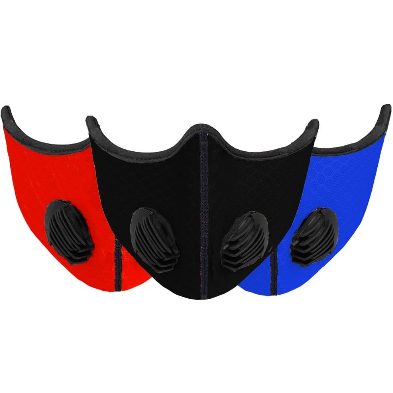Paquete de 3 Cubrebocas Deportivos con Doble Válvula de Respiración Lavables y Reusables Para Cicilsmo y Deporte