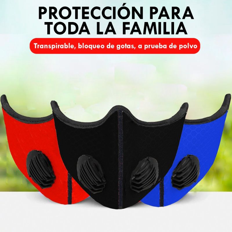 Paquete de 3 Cubrebocas Deportivos con Doble Válvula de Respiración Lavables y Reusables Para Cicilsmo y Deporte