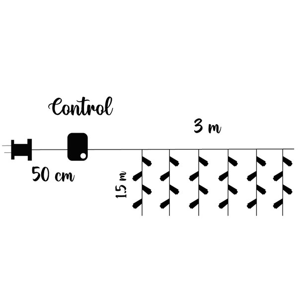 Cortina Decorativa Luz Led Cálida 400 Focos 3x1.5 m Fija Cable Transparente