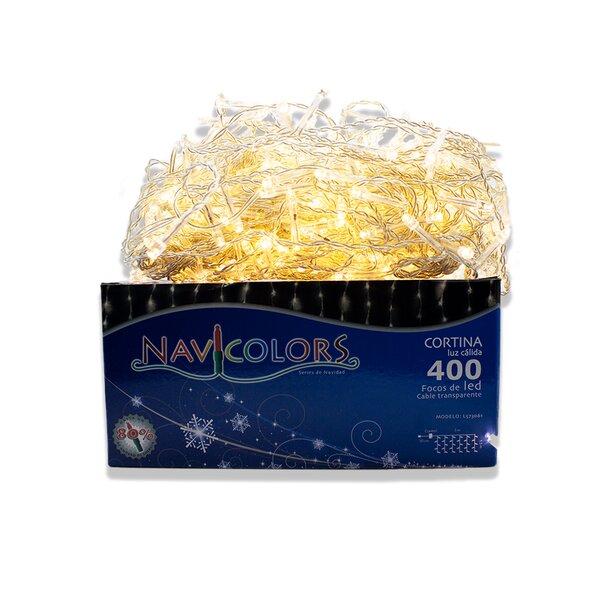 Cortina Decorativa Luz Led Cálida 400 Focos 3x1.5 m Fija Cable Transparente