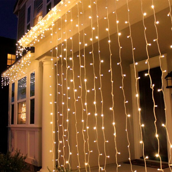 Cortina Decorativa Luz Led Cálida 400 Focos 3x1.5 m Fija Cable Transparente