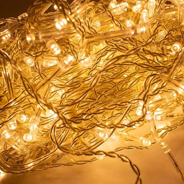 Cortina Decorativa Luz Led Cálida 400 Focos 3x1.5 m Fija Cable Transparente