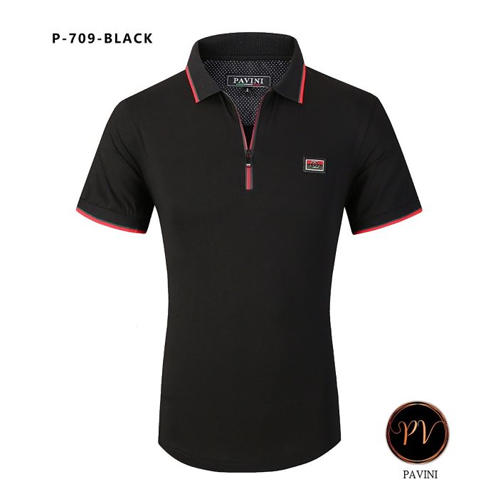 Playera Tipo Polo de Hombre Marca Pavini P709 Negra