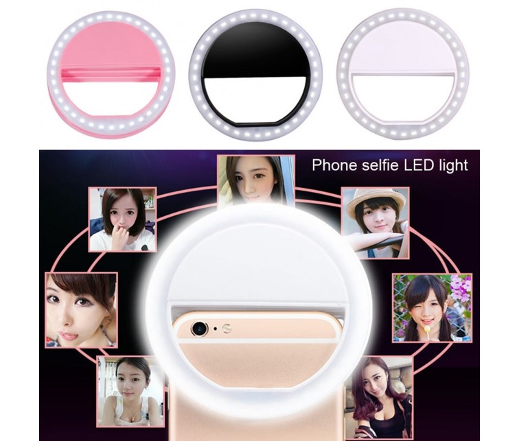 Aro Luz Led Recargable Selfie Flash Android Ios Clip 3 Niveles de luz