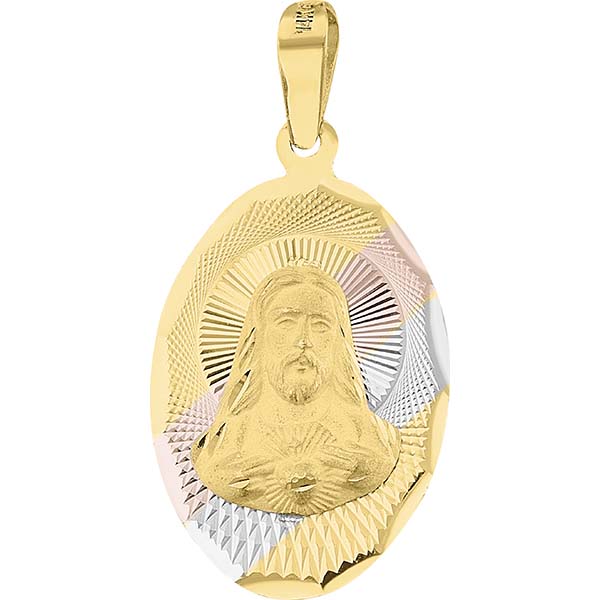 Medalla Oval Sagrado Corazon Oro Florentino 14 K