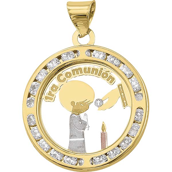 Medalla Primera Comunion Niño Circonias Oro 10 K