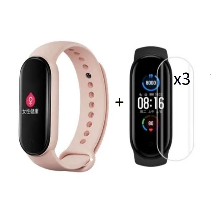 Correa de repuesto para Xiaomi Mi Band 5 Rosa Claro + Pack 3 micas protectoras