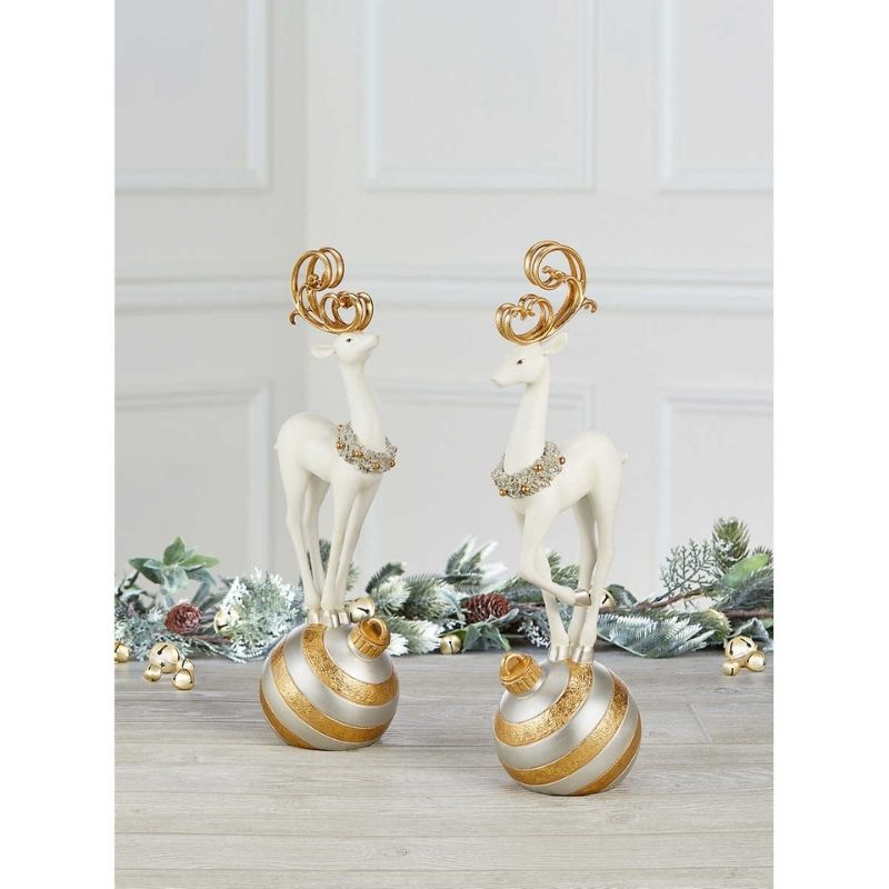 Set 2 Ciervos sobre Esferas Navideñas Decorativas, Decoración Navidad, 48.5/52cm (19in/20.4in) -Blanco