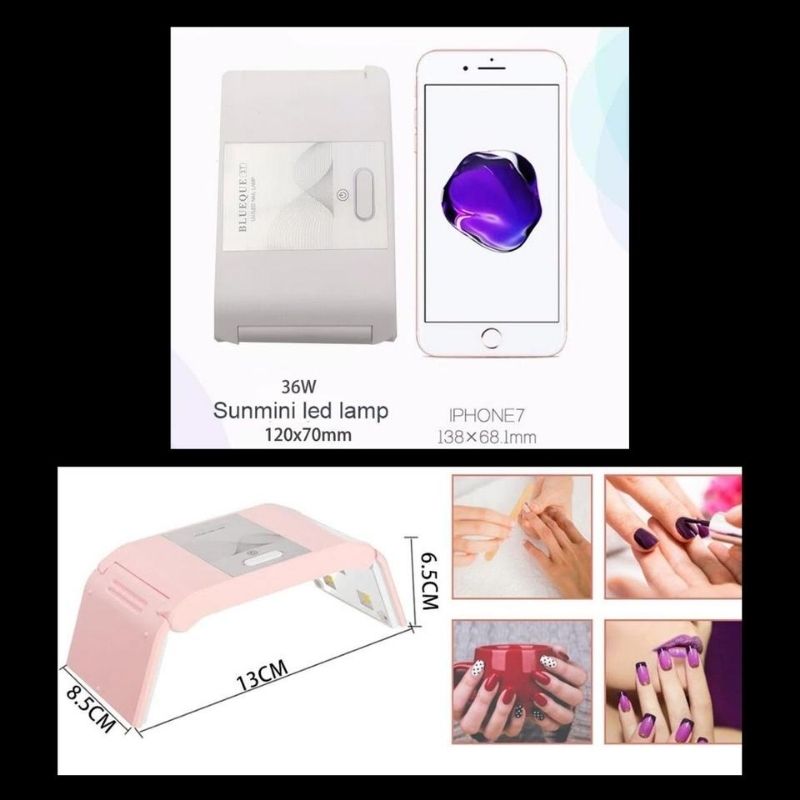 Mini Lámpara de Uñas UV LED 36W, LBP, Esmalte Gel, Plegable, Portátil, Recargable, 13cm (5in) -Rosa