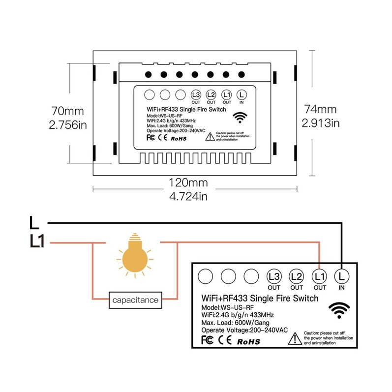 Apagador Inteligente Wifi Touch de 1 Botón No Requiere Neutro Compatible con Alexa y Google Home
