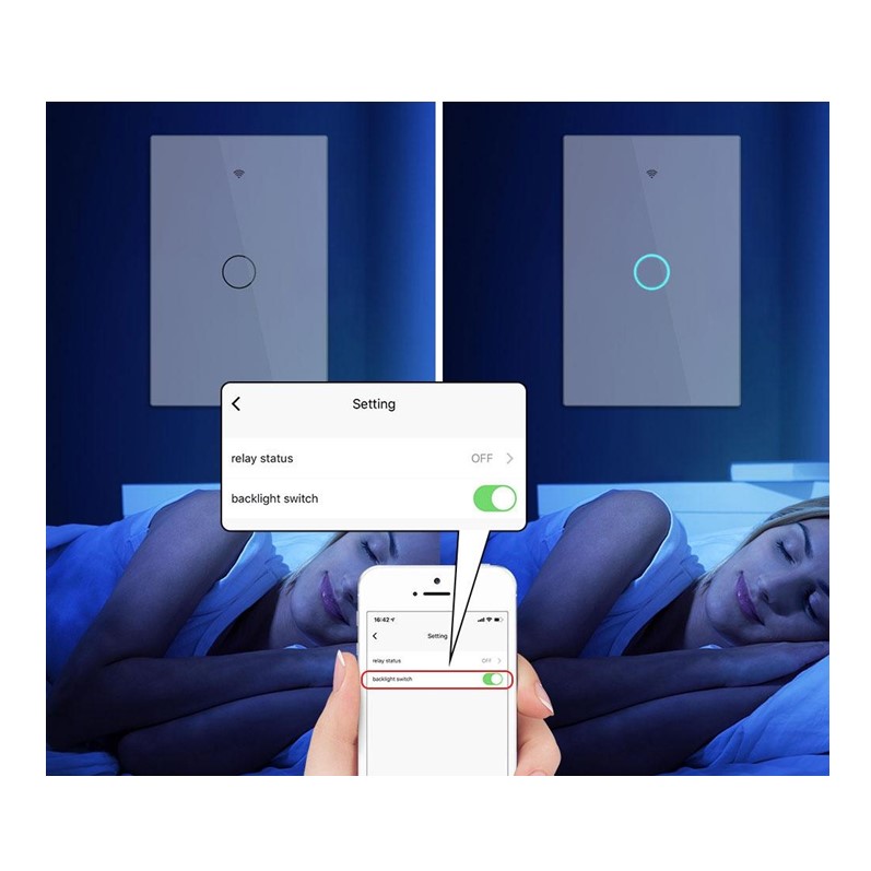 Apagador Inteligente Wifi Touch de 1 Botón No Requiere Neutro Compatible con Alexa y Google Home