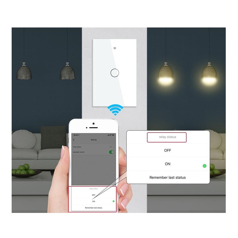 Apagador Inteligente Wifi Touch de 1 Botón No Requiere Neutro Compatible con Alexa y Google Home