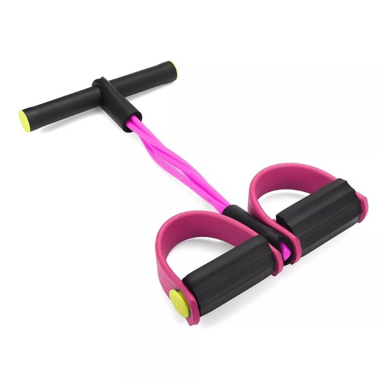 Ligas de Resistencia con Tubo de Agarre y Pedales para Ejercicio Multifuncional, LBP, Banda elástica -Rosa