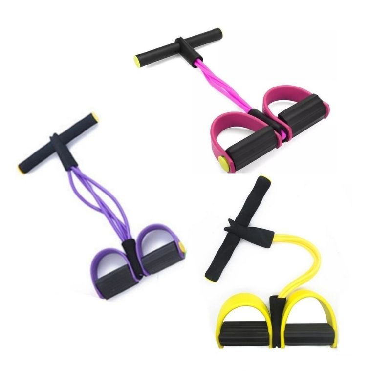 Ligas de Resistencia con Tubo de Agarre y Pedales para Ejercicio Multifuncional, LBP, Banda elástica -Rosa