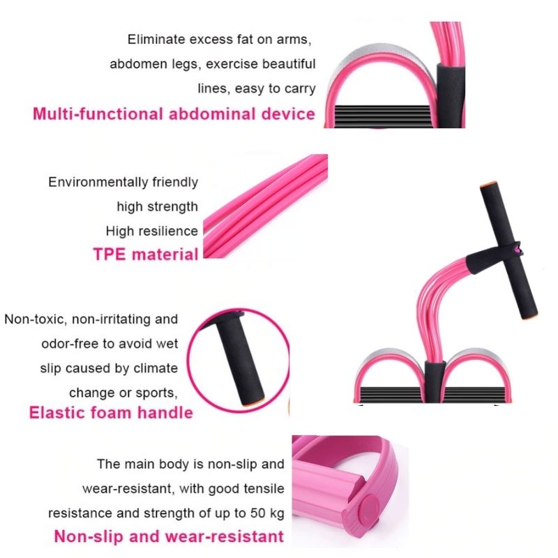 Ligas de Resistencia con Tubo de Agarre y Pedales para Ejercicio Multifuncional, LBP, Banda elástica -Rosa