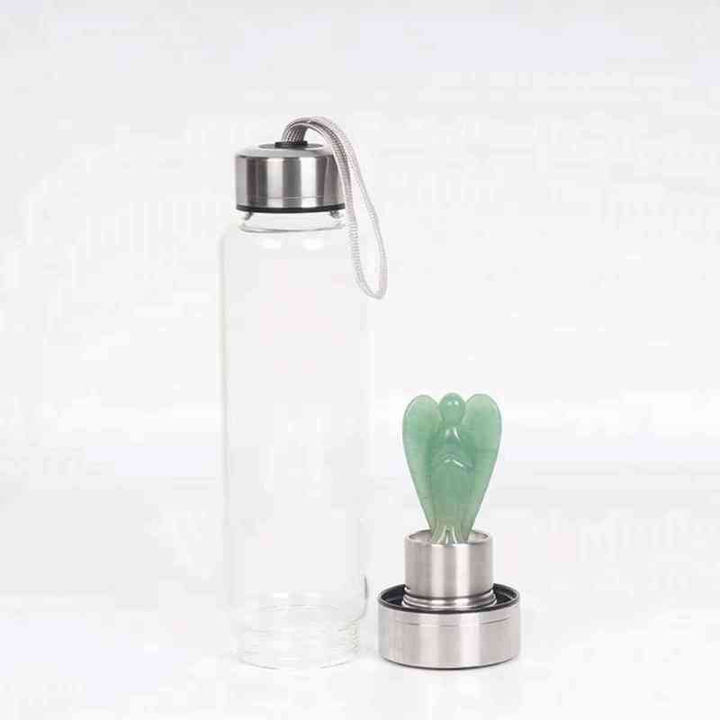 BOTELLA AGUA ANGEL CRISTAL GEMA CUARZO OJO DE TIGRE