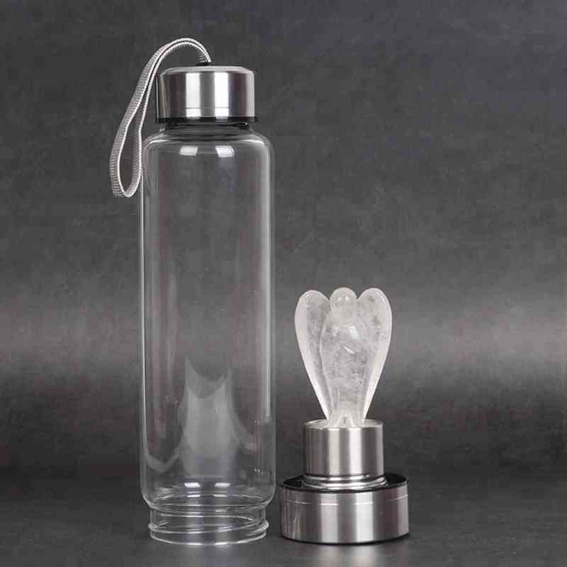 BOTELLA AGUA ANGEL CRISTAL GEMA CUARZO OJO DE TIGRE