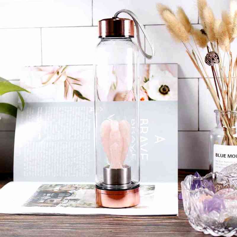 BOTELLA AGUA ANGEL CRISTAL GEMA CUARZO OJO DE TIGRE