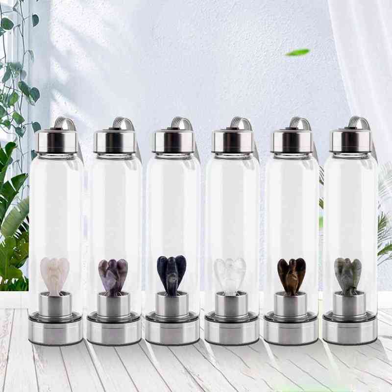 BOTELLA AGUA ANGEL CRISTAL GEMA CUARZO OJO DE TIGRE