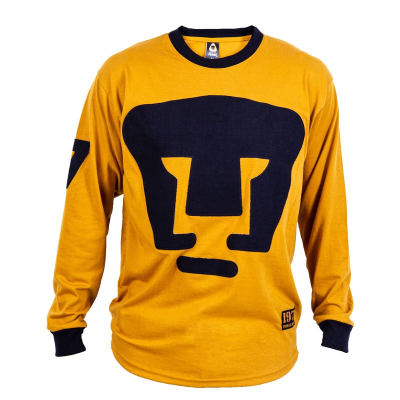 Playera Retro Manga Larga 1977 Pumas Hombre Oro