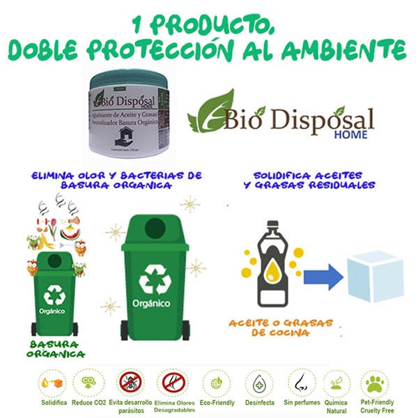 Tratamiento para eliminar Olor en Basura Orgánica y solidificador aceite y grasas Bio Disposal 250 grs