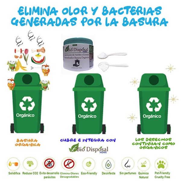 Tratamiento para eliminar Olor en Basura Orgánica y solidificador aceite y grasas Bio Disposal 150 grs