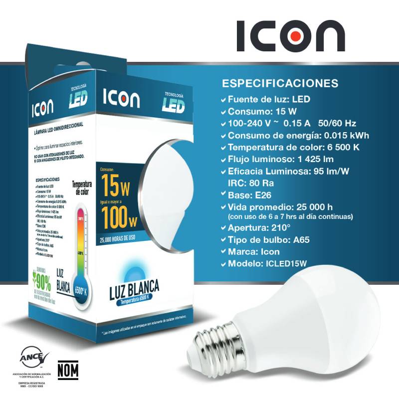 Pack 10 Pzas Foco Icon Led 15w Luz Blanca Ilumina 100w