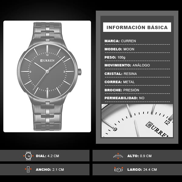 Reloj de Hombre Metálico Curren 8321 Negro Clásico y Elegante
