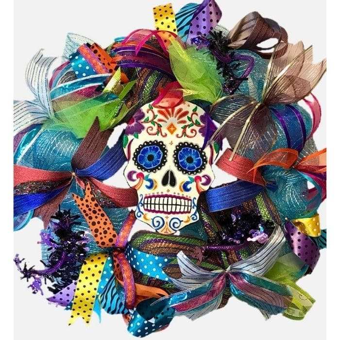 Corona Calavera, Adorno día de Muertos o Halloween.