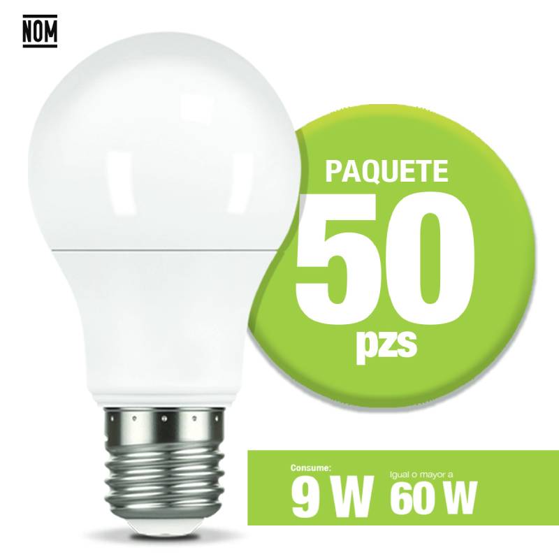 Pack 50 Pzas Foco Eco Icon Led 9w A60 Luz Blanca Ilumina 60w