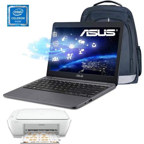 Laptop Asus VivoBook L203M Ultra-Thin Laptop HD, Intel Celeron N4000 4GB/64GB - Azul + Impresora + Mochila