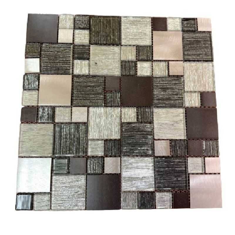 Malla O Mosaico Decorativo De Vidrio Y Aluminio Gab, Medida 30 X 30 Cms. (Base Por Altura). Diseño En Tonos Plata Y Gris. Caja De 5 Piezas.