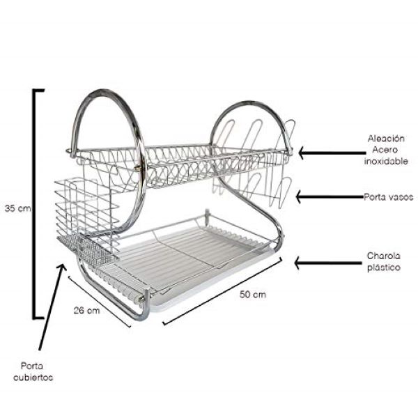 Top Choice 2415-2400 Escurridor Para Trastes De Aleación de Acero Inoxidable 2 Niveles Y Charola