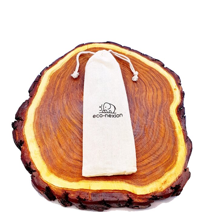 Kit de Cubiertos 7 Piezas Eco-nexion Reutilizable Portable 100% biodegradable. Hecho de bambú, Incluye Tenedor, Cuchillo, Cuchara, Popote, Cepillo para popote, Cepillo de dientes y Bolsa de algodón