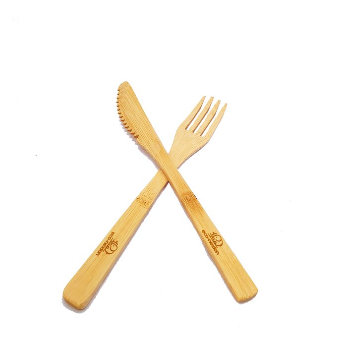 Kit de Cubiertos 7 Piezas Eco-nexion Reutilizable Portable 100% biodegradable. Hecho de bambú, Incluye Tenedor, Cuchillo, Cuchara, Popote, Cepillo para popote, Cepillo de dientes y Bolsa de algodón
