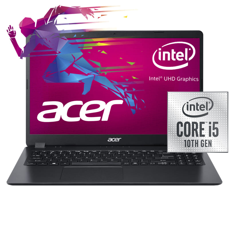 Laptop Acer Aspire 3 A315-56-52R4 15", HD, Intel Core i5-1035G1, 8GB/SSD 256GB - Negro + Mouse + audífonos + base