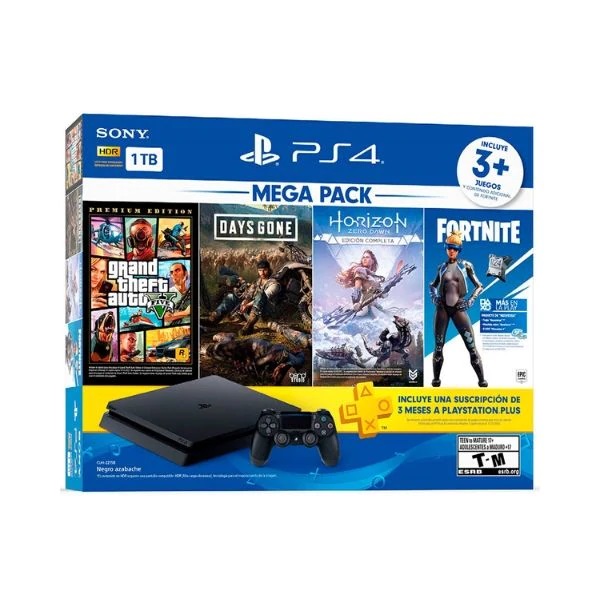 Sony Playstation 4 Slim 1tb Mega Pack: Grand Theft Auto V Premium Edition/days Gone/horizon Zero Dawn Complete Edition/fortnite Jet Black