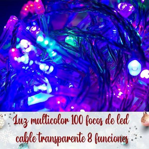 Serie Navideña 100 Led Luz Multicolor 8 Funciones 7 Mts Cable Transparente 