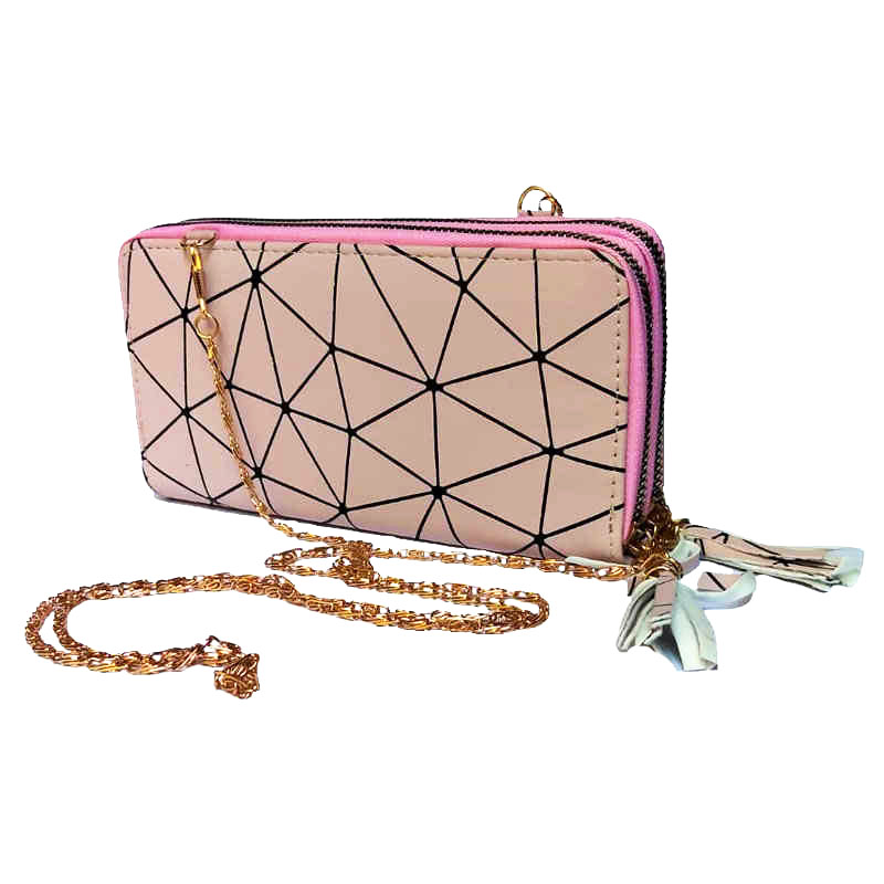 Cartera Billetera Doble Cierre Pink Con Correa - Rosa