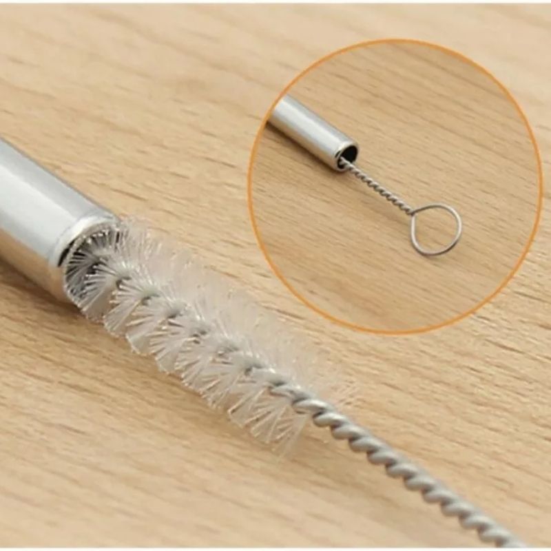 Kit 4 Popotes de Acero Inoxidable + 1 Cepillo, 5 piezas, LBP, Rectos y Curvos, 21cm (8.2in) -Plateado